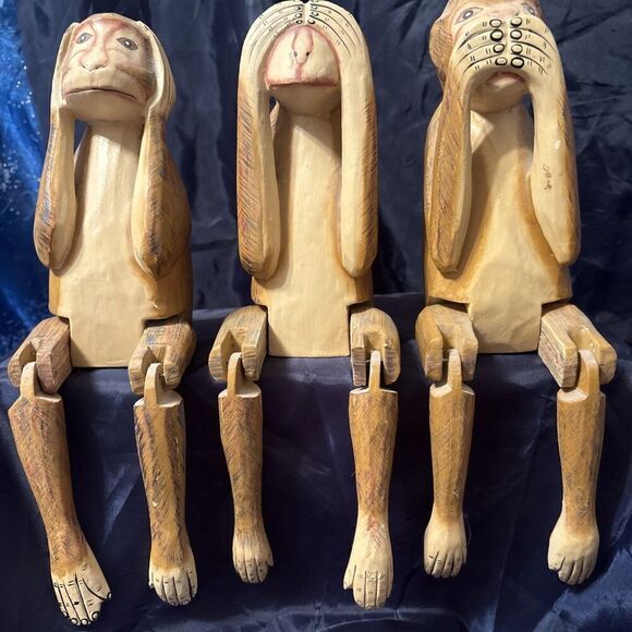 Large 3 Wise Monkeys Statue Hear-No See-No Speak-No Evil-3 Truths of Abstract! - Picture 1 of 14